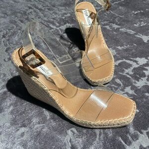 Steve Madden Espadrille Wedges with Clear Straps and Tortoiseshell Buckle